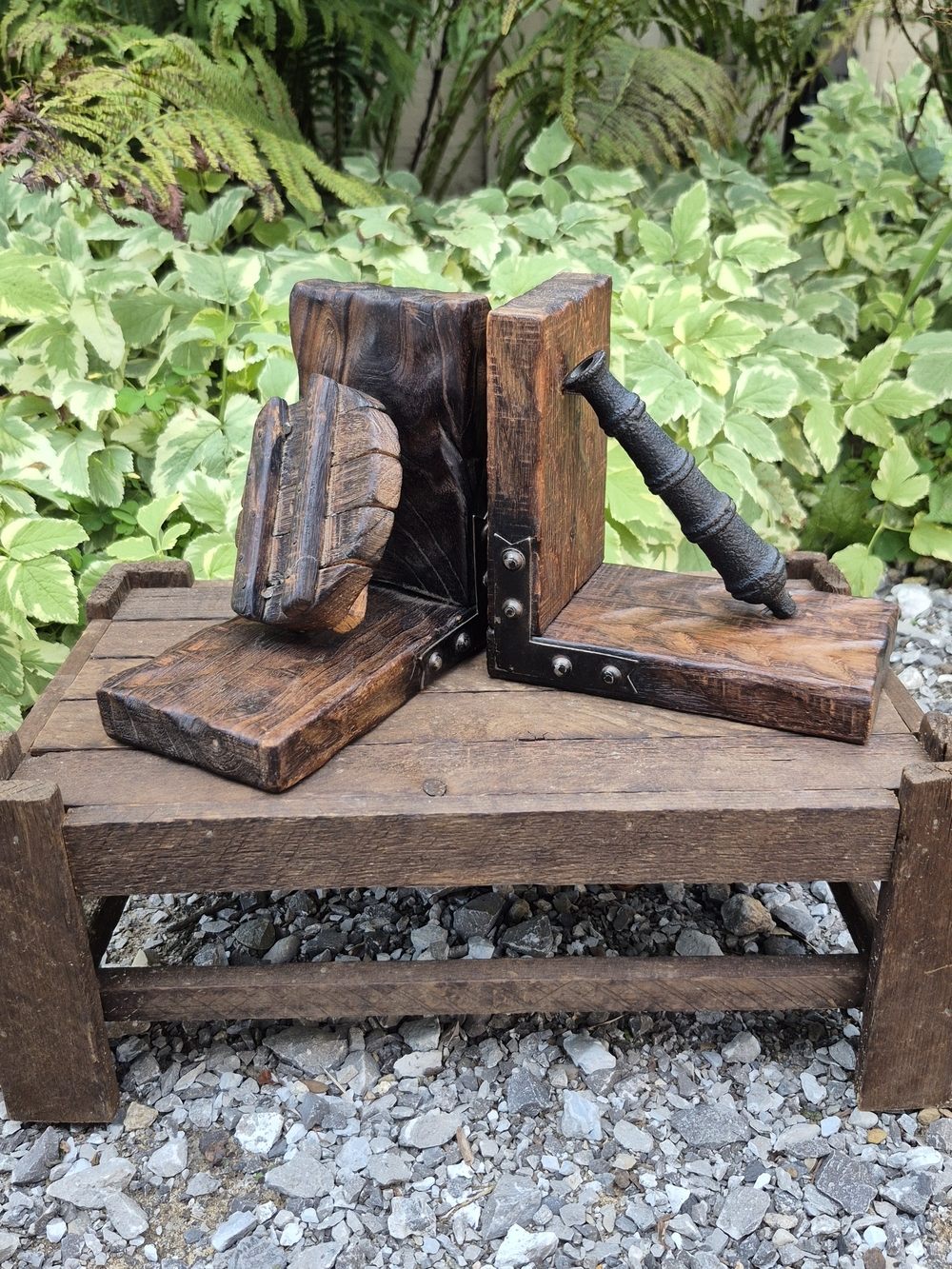 Vintage Medieval Wooden Cannon Bookends Cannon Wheel 6x6x4